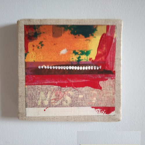 Mini cadre décoratif - peinture abstraite - collage - m134