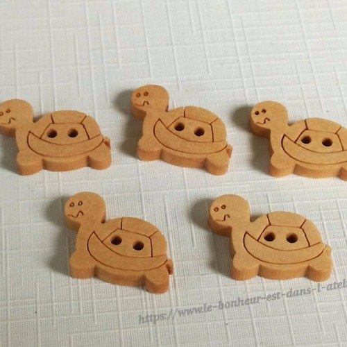 Lot de 5 boutons tortues en bois 