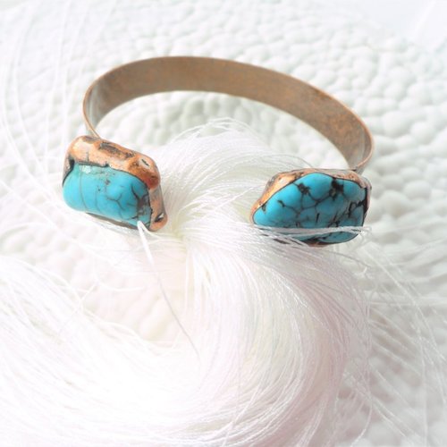 Bracelet en pierre de turquoise naturelle, bracelet jonc,  pierre bleu, cadeau pour fille, cadeau original