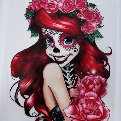 Transfert d'image au fer à repasser princesse ariel calavera 18 x 17.5