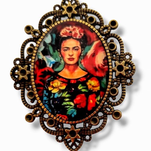 Broche frida kahlo grand format style vintage - accessoire féminin - cadeau idéal pour ami.
