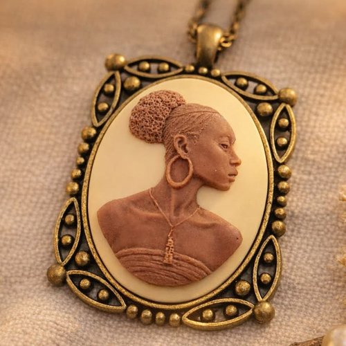 Pendentif camée afro moderne - bijou femme noire élégante - style baroque vintage