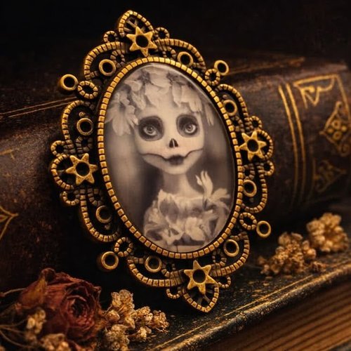Broche catrina féminin mexicain - portrait gothique romantique.