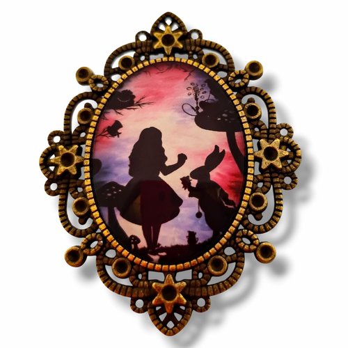 Broche lapin blanc "en retard"  - univers objet de famille - cadeau artistique alice.
