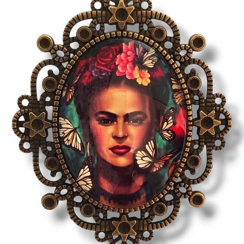 Broche florale nature sacrée mexicaine - esprit frida surréaliste - cadeau folk. gothique chic.