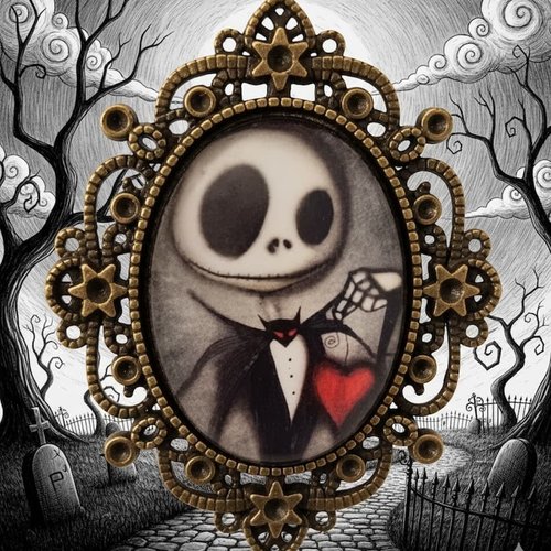 Broche talisman gothique skellington jack – bijou victorien romantique  - cadeau poétique halloween et noël