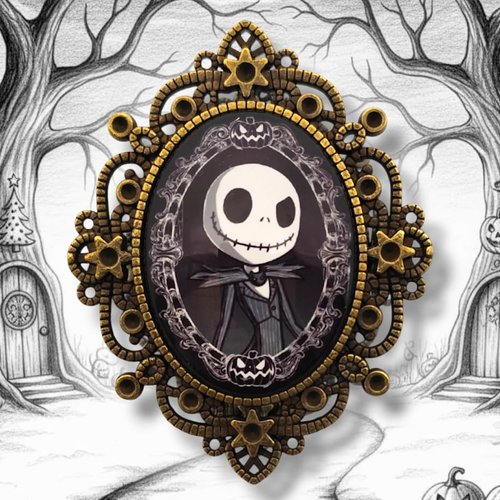 Broche inspirée gothique fantastique tim burton - portrait de jack skellington.