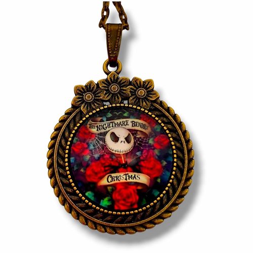 Pendentif gothique "halloween town" - portrait jack "roi citrouille" - cadeau poétique noël.