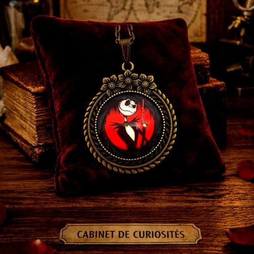 Pendentif jack skellington poétique - portrait "roi citrouille" - cadeau noël gothique.