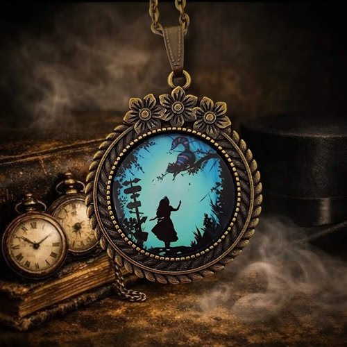 Pendentif rond " we are all mad" - cabochon illustré pays des merveilles - hommage lexis carroll