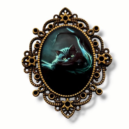 Broche sourire mystérieux du chat du cheshire. bijou symbolique gothique poétique.