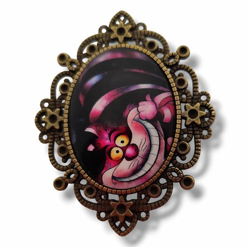 Broche sourire du chat cheshire - inspiration littéraire lewis caroll - bijou baroque victorien.