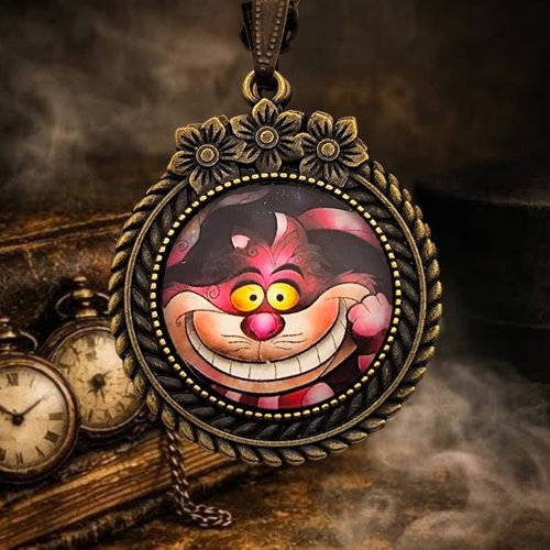 Pendentif victorien " chat philosophe" - inspiré pays des merveilles - chat d'alice poétique.
