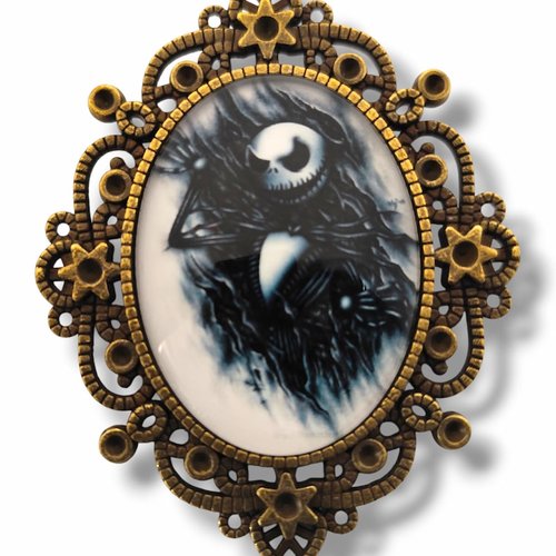 Broche etrange noël - portrait artistique jack skellington en noir et blanc.