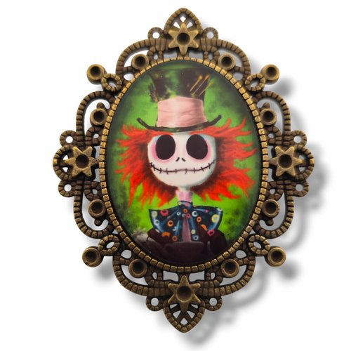 Broche portrait "roi citrouille" - illustration gothique jack skellington - broche fait main.