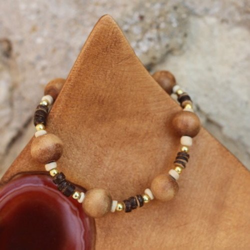 Bracelet pour homme en noix de coco aux couleurs sable-ivoire et marron modèle "caribou"