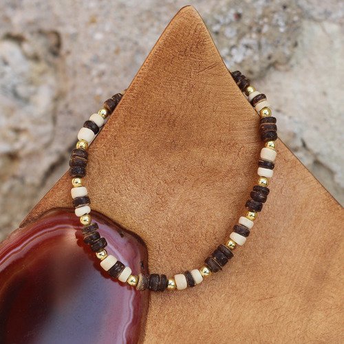 Bracelet pour homme en noix de coco ivoire et marron modèle "alpagha"