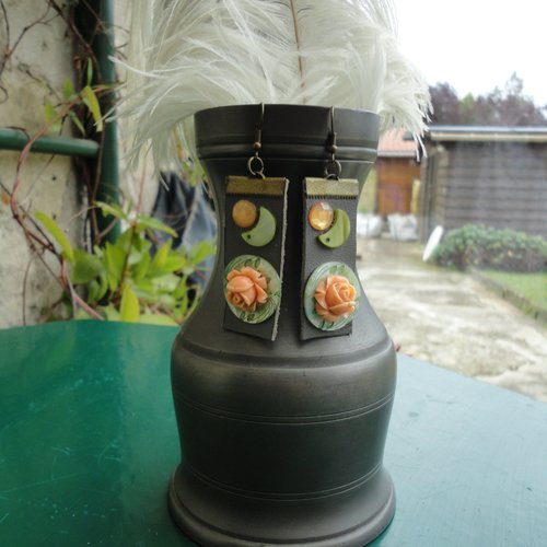 Boucles d'oreilles cuir soleil/lune modèle "eclipse"