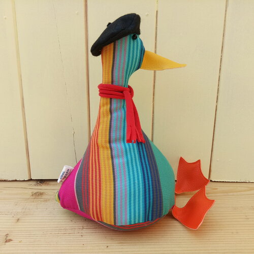 Arrêt de porte/serre-livres le cool canard. toile rayée multicolore, remplissage facile soi-même