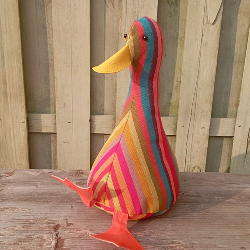 Arrêt de porte/serre-livres le cool canard. toile rayée multicolore, remplissage facile soi-même