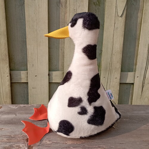 Arrêt de porte/serre-livres le cool canard. fausse fourure vache noir et blanc, remplissage facile soi-même