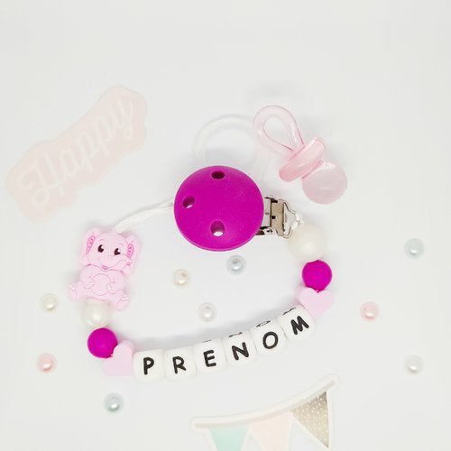 Attache tétine personnalisé éléphant fille