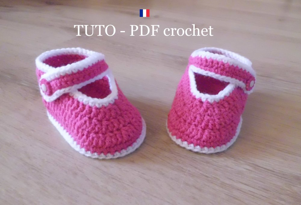 Pdf Crochet Chaussons Bebe Rose Fuchsia Orne De Bordures Blanches De 3 A 12 Mois Facile A Realiser Un Grand Marche