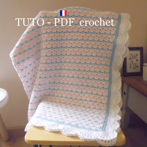 Tuto crochet - plaid aux rangs colorés , orné d'une belle bordure dentelle , facile à réaliser , tuto en francais !