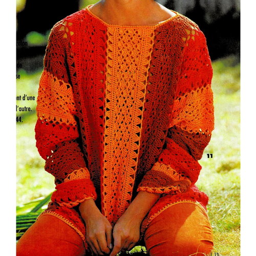 Modèle pull coloré, taille 40 et 44, explications et grilles en français, pdf crochet vintage francais !