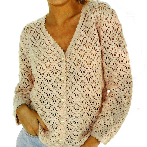 Modèle gilet laine beige, motifs fantaisie,  explications et grilles en français, pdf crochet vintage francais !