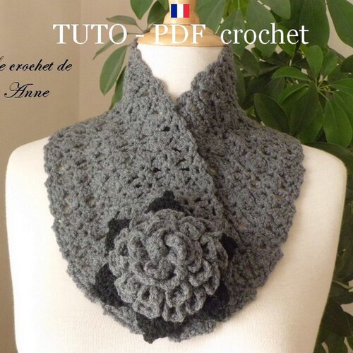 Tuto crochet - tour de cou orné d'une fleur broche, facile à réaliser, tuto en francais !