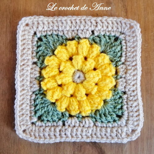 Tuto crochet : motif granny fleur 3d, carré grand-mère, photos à chaque rang, facile à réaliser avec schéma, tuto en francais !