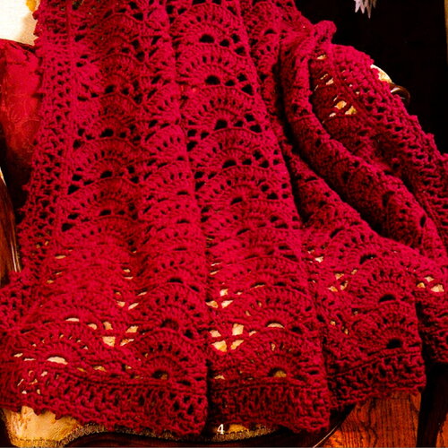 Modèle plaid canapé laine rouge, style campagnard, explications rangs par rangs en français, pdf crochet vintage !