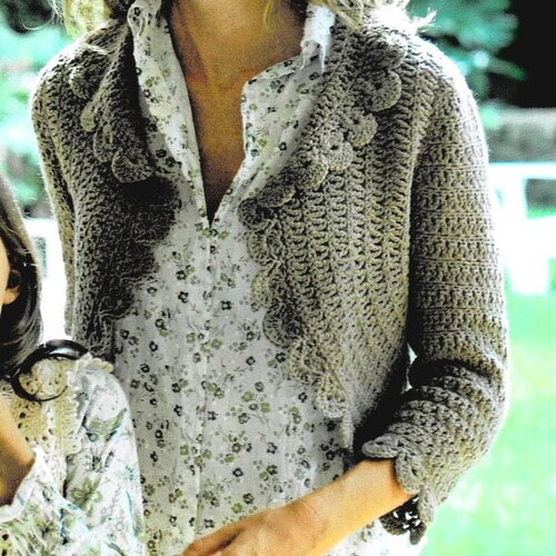 Modèle bolero manches 3/4, taille 36/38, 40/42, 44/46, 48/50, explications et grilles en français, pdf crochet vintage en francais !