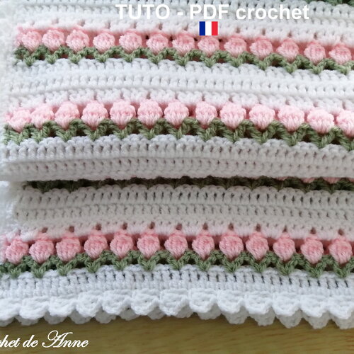 Tuto crochet - couverture bébé aux rangs fleuris, seulement 3 points crochet, tuto en francais !