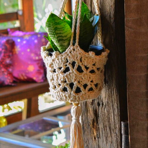 Modèle suspension plantes vertes, style macramé et bohème, déco maison, explications et grilles en français, pdf vintage !