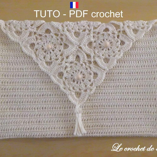 Tuto crochet - pochette orné d'un joli rabat dentelle, pochette tablette, facile à réaliser, tuto en français !