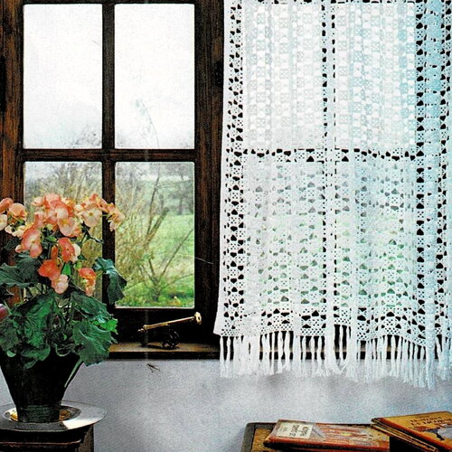 Modèle rideau au joli point fantaisie, possible de réaliser aux dimensions souhaitées, explications en français, pdf crochet vintage !