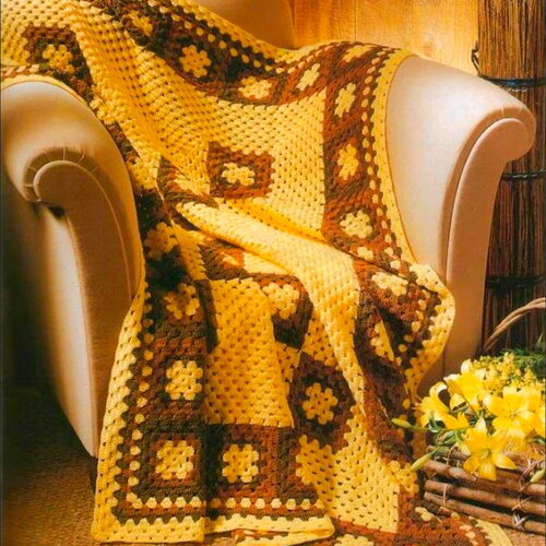 Modèle plaid carrés granny et colorés, style campagnard, explications et grilles en français, pdf crochet vintage !