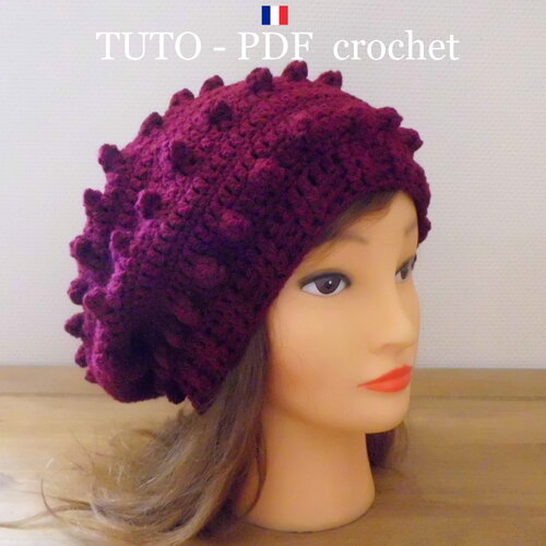 Tuto crochet - bonnet slouchy , orné du joli point popcorn , facile à réaliser , tuto en francais !