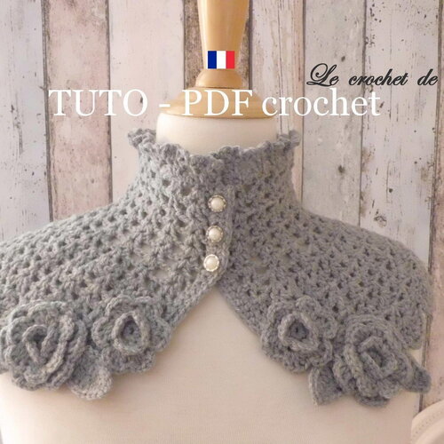 Tuto crochet - tour de cou de style japonisant , orné de belles petites fleurs , tuto en francais !
