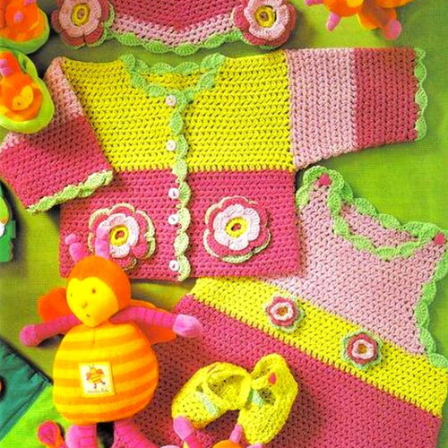 Modèle gilet, salopette, bonnet, chausson bébé coton, taille 3 mois, explications et grilles en français, pdf crochet vintage francais !
