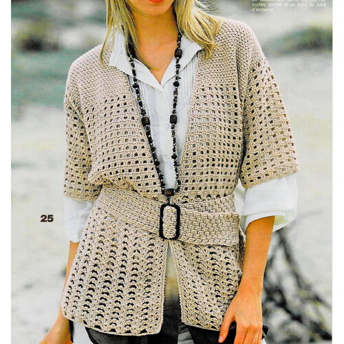 Modèle gilet/veste, taille 38/40, 42/44, 46/48, explications et grilles en français, pdf crochet vintage en francais