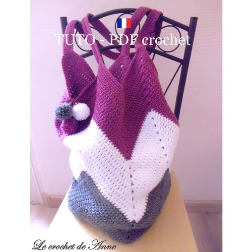 Tuto crochet - sac fourre-tout / sac de plage / sac boho , aux jolis motifs zig zag , facile à réaliser , tuto en francais !