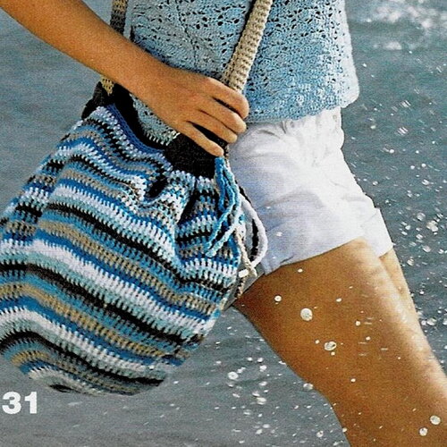 Modèle sac de plage rangs colorés, explications et grilles en français, pdf crochet vintage !