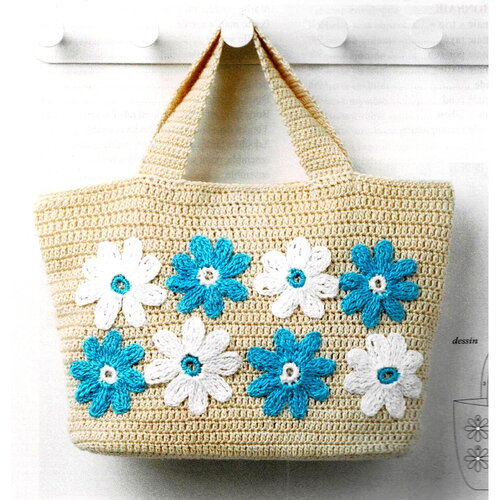 Modèle sac style champêtre, orné de fleurs, facile à réaliser, explications et grilles en français, pdf crochet vintage !