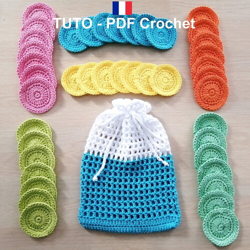 Tuto crochet - disques démaquillants ronds lavables réutilisables et son sac filet, zéro déchet, facile à réaliser, tuto en francais