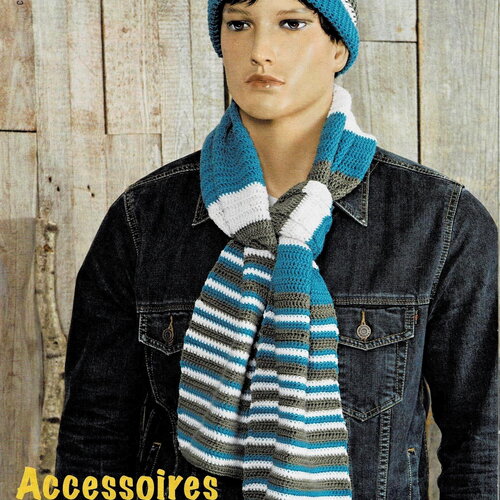 Ensemble hommes : gants , bonnet , echarpe, avec un cours de base pour gants , explications en français, pdf crochet vintage !