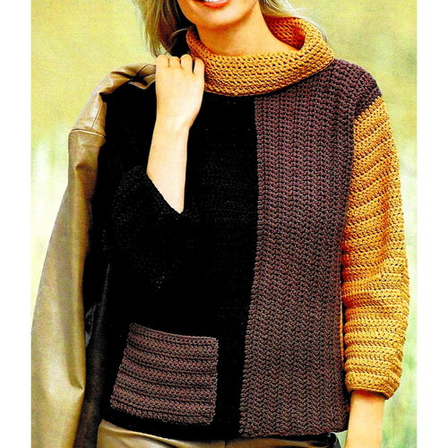 Modèle pull tricolore en brides, explications et grilles en français, pdf crochet vintage francais !