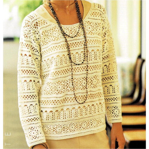 Modèle tunique coton écru, taille 34 à 40, 42 à 44, 46 à 52, explications et grilles en français, pdf crochet vintage francais !